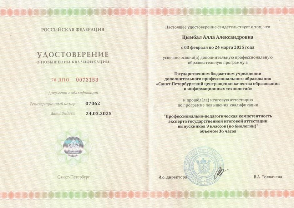Цымбал Алла Александровна 2024-2025